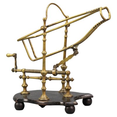 Antique French Brass Bottle Holder with Wood Stand-KEG-1176005