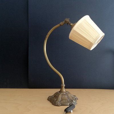 Antique French Brass Swan Neck Table Lamp, 1920s-SCS-1029751