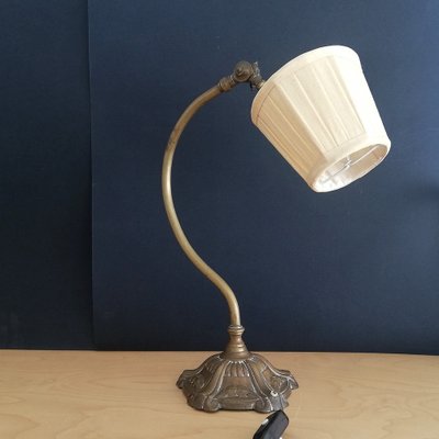 Antique French Brass Swan Neck Table Lamp, 1920s-SCS-1029751