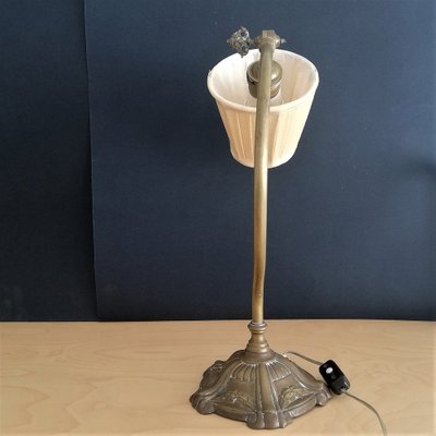 Antique French Brass Swan Neck Table Lamp, 1920s-SCS-1029751