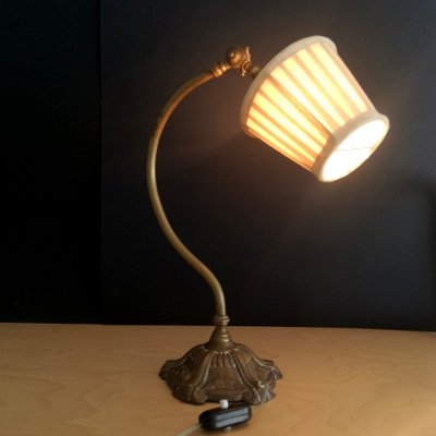 Antique French Brass Swan Neck Table Lamp, 1920s-SCS-1029751