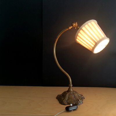 Antique French Brass Swan Neck Table Lamp, 1920s-SCS-1029751