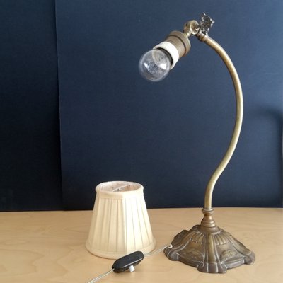 Antique French Brass Swan Neck Table Lamp, 1920s-SCS-1029751