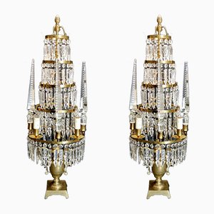 Antique French Bronze and Lead Crystal Girandoles Table Lamps, Set of 2-QRS-572355