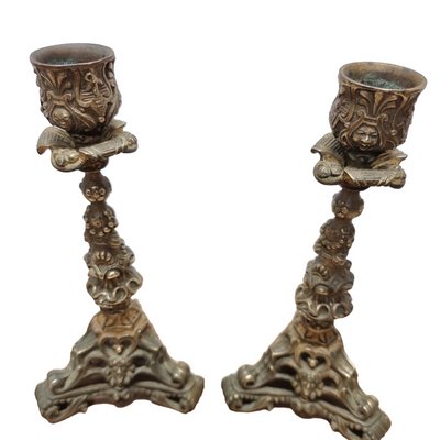 Antique French Bronze Candlesticks, Early 20th Century, Set of 2-VHW-2040601