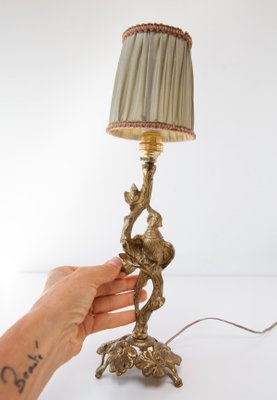 Antique French Bronze Table Lamp with Bird, 1930s-JWI-2019807