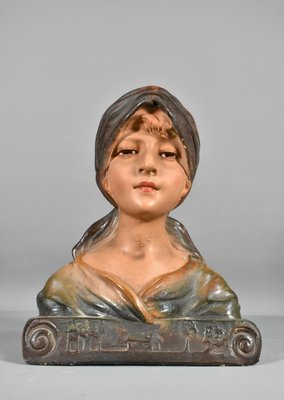 Antique French Bust of Young Girl in Plaster, 1910s-CTD-1793016