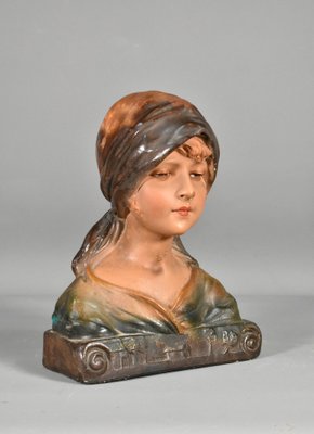 Antique French Bust of Young Girl in Plaster, 1910s-CTD-1793016