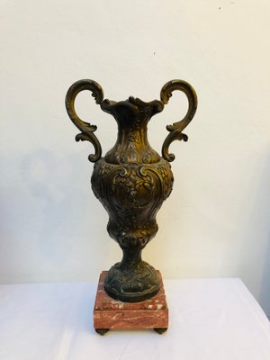 Antique French Cast Bronze and Marble Base Amphora, 1920s-RZY-1110996