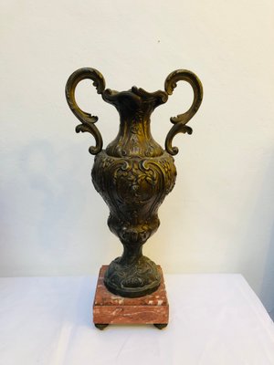 Antique French Cast Bronze and Marble Base Amphora, 1920s-RZY-1110996