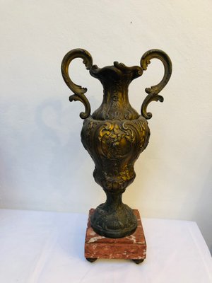 Antique French Cast Bronze and Marble Base Amphora, 1920s-RZY-1110996