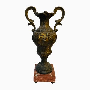 Antique French Cast Bronze and Marble Base Amphora, 1920s-RZY-1110996