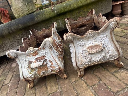 Antique French Cast Iron Garden Planters or Jardinières, Set of 2-WZZ-1150597