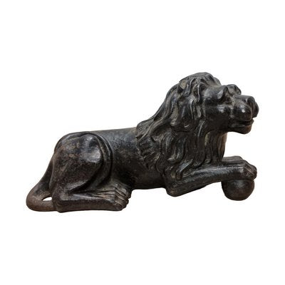 Antique French Cast Iron Reclining Lion, Late 19th Century-VHW-2028221