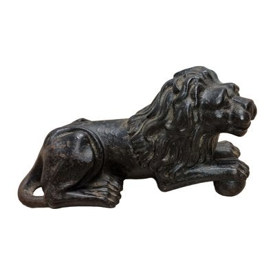 Antique French Cast Iron Reclining Lion, Late 19th Century-VHW-2028221