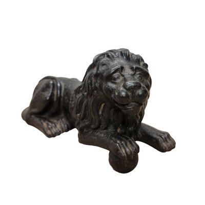 Antique French Cast Iron Reclining Lion, Late 19th Century-VHW-2028221