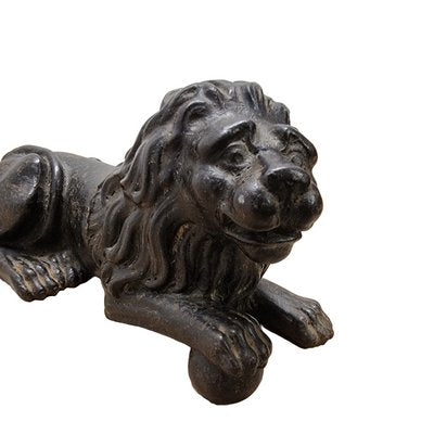 Antique French Cast Iron Reclining Lion, Late 19th Century-VHW-2028221