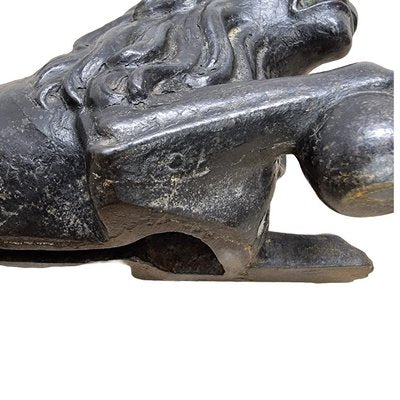 Antique French Cast Iron Reclining Lion, Late 19th Century-VHW-2028221