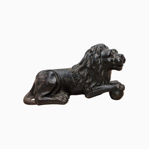 Antique French Cast Iron Reclining Lion, Late 19th Century-VHW-2028221