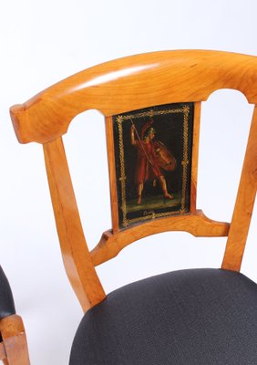 Antique French Cherry Dining Chairs with Greek Painting, 1800s, Set of 4-ZLE-861592