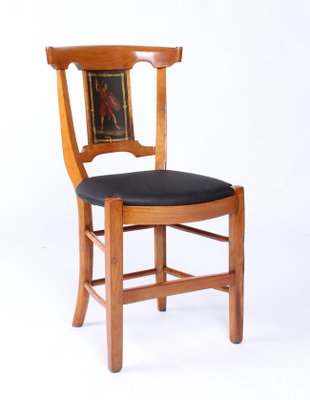 Antique French Cherry Dining Chairs with Greek Painting, 1800s, Set of 4-ZLE-861592