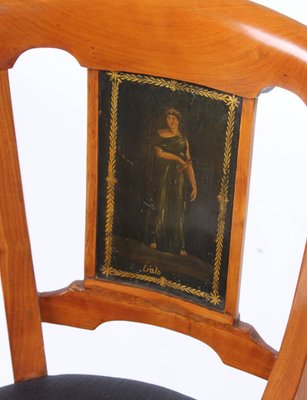 Antique French Cherry Dining Chairs with Greek Painting, 1800s, Set of 4-ZLE-861592