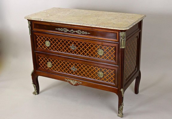 Antique French Chest of Drawers in Mahogany with Marquetry Works, 1870-TQA-1419285