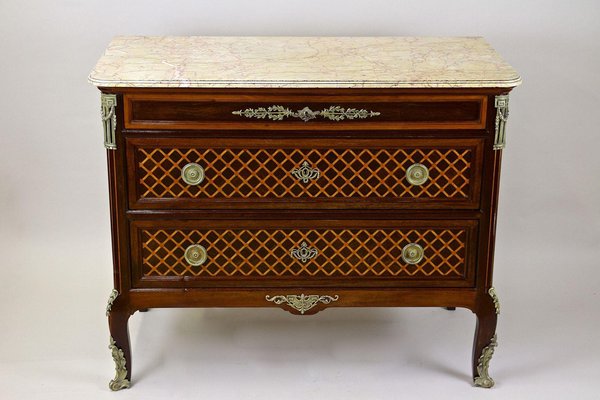 Antique French Chest of Drawers in Mahogany with Marquetry Works, 1870-TQA-1419285