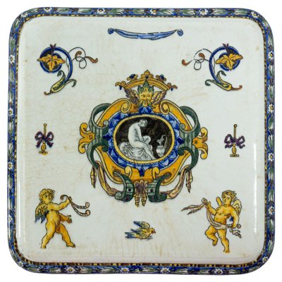 Antique French Coaster in Porcelain from Gien-RIU-1346162