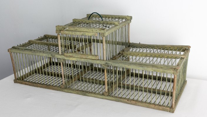 Antique French Country Beech & Iron Bird Cage, 1890s-RIU-1433123