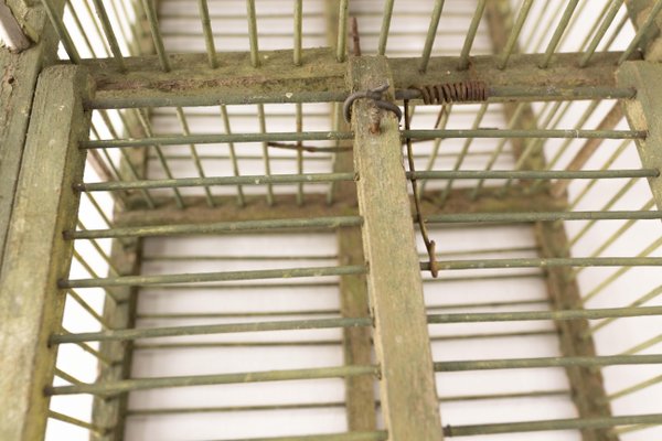 Antique French Country Beech & Iron Bird Cage, 1890s-RIU-1433123