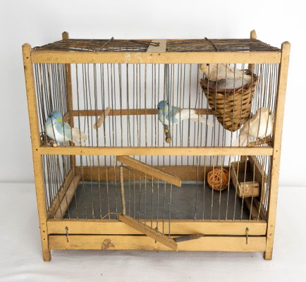 Antique French Country Poplar & Iron Bird Cage, 1900-RIU-1433131