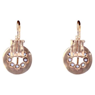 Antique French Earrings in 18K Rose Gold with Natural Pearl-OLU-1352495