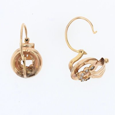 Antique French Earrings in 18K Rose Gold with Natural Pearl-OLU-1352495