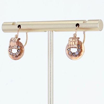 Antique French Earrings in 18K Rose Gold with Natural Pearl-OLU-1352495