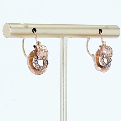 Antique French Earrings in 18K Rose Gold with Natural Pearl-OLU-1352495