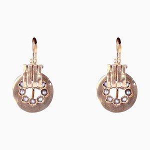 Antique French Earrings in 18K Rose Gold with Natural Pearl-OLU-1352495