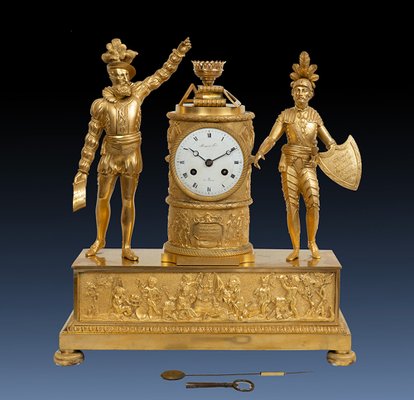 Antique French Empire Clock in Finely Chiseled Golden Bronze, 19th Century-KKK-1447016