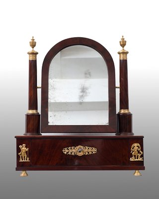 Antique French Empire Dressing Mirror in Mahogany with Gilt Bronze Applications-KKK-1285334