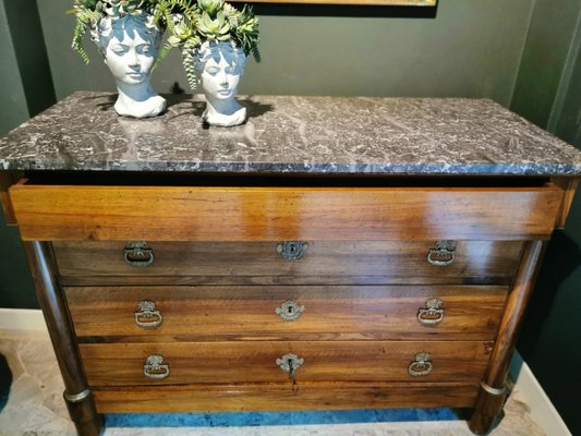 Antique French Empire Walnut & Bronze Chest of Drawers-QRS-579103