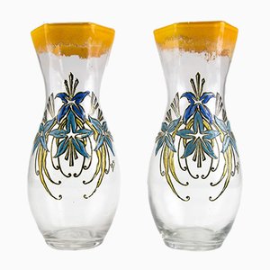 Antique French Enameled Glass Vases from Legras, Set of 2-KEG-562055