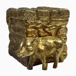 Antique French Gilt Bronze Pigsty Inkwell, Circa 1900-LCR-894014