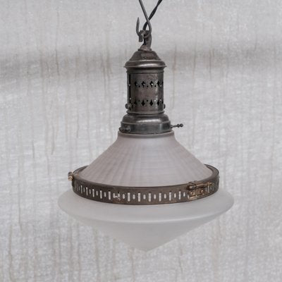 Antique French Glass & Brass Conical Pendant Light-JRP-1355180