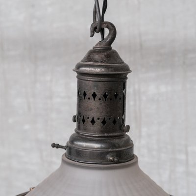 Antique French Glass & Brass Conical Pendant Light-JRP-1355180