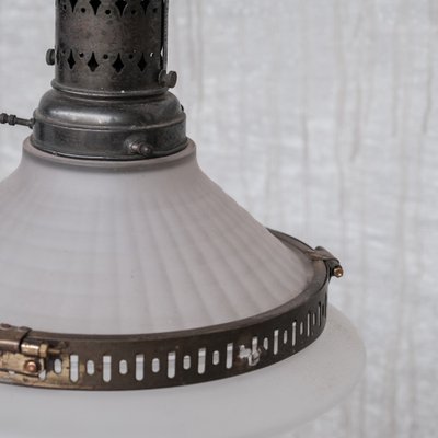 Antique French Glass & Brass Conical Pendant Light-JRP-1355194