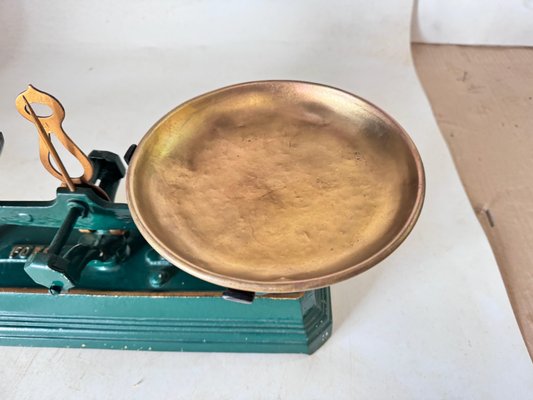 Antique French Green and Gold Wrought Iron and Brass Scale, 19th Century-UR-1806483