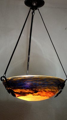 Antique French Hanging Light in Metal and Glass, 1950s-NGU-1777118