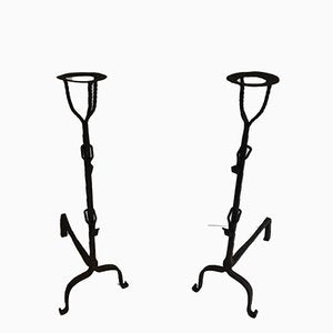 Antique French Landiers in Wrought Iron, Set of 2-BA-767513