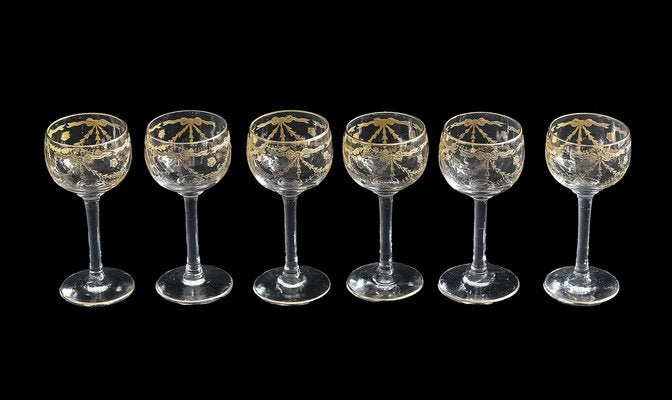 Antique French Liqueur Glasses attributed to Baccarat / Saint Louis Crystal, Set of 6-ZVH-1369236