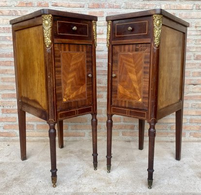 Antique French Louis XVI Walnut and Bronze Nightstands, 1920s, Set of 2-NOU-1743158